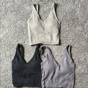 Ribbed Knit Crop Top - Black, Gray, Cream